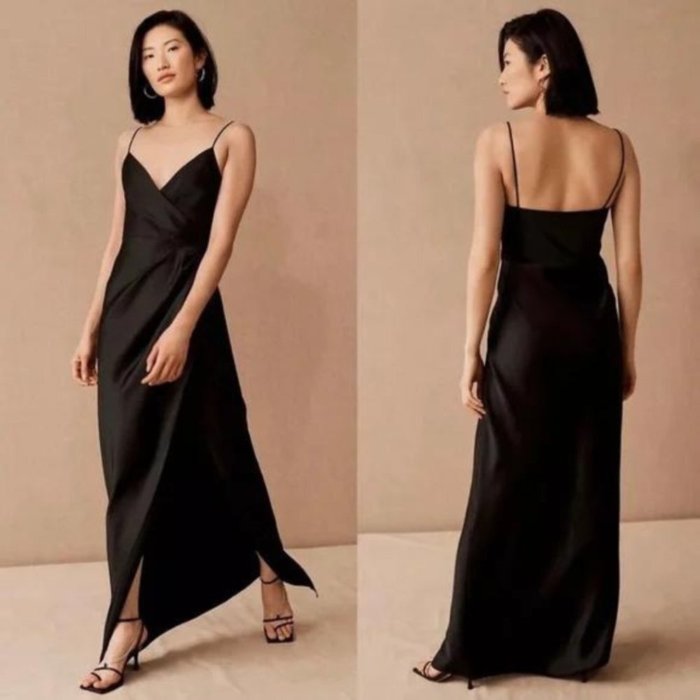 NWT Anthropologie BHLDN Freya Black Satin Charmeuse Dress